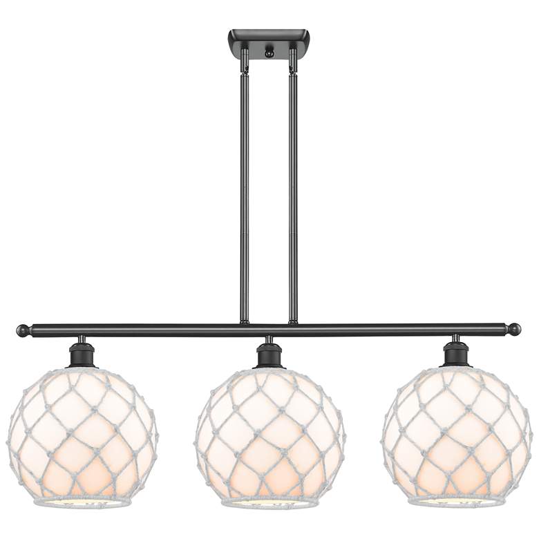 Image 1 Large Farmhouse 36"W 3 Light Matte Black Island Light w/ White Shade