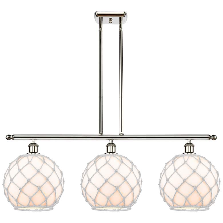Image 1 Large Farmhouse 36"W 3 Light Polished Nickel Island Light w/ White Sha