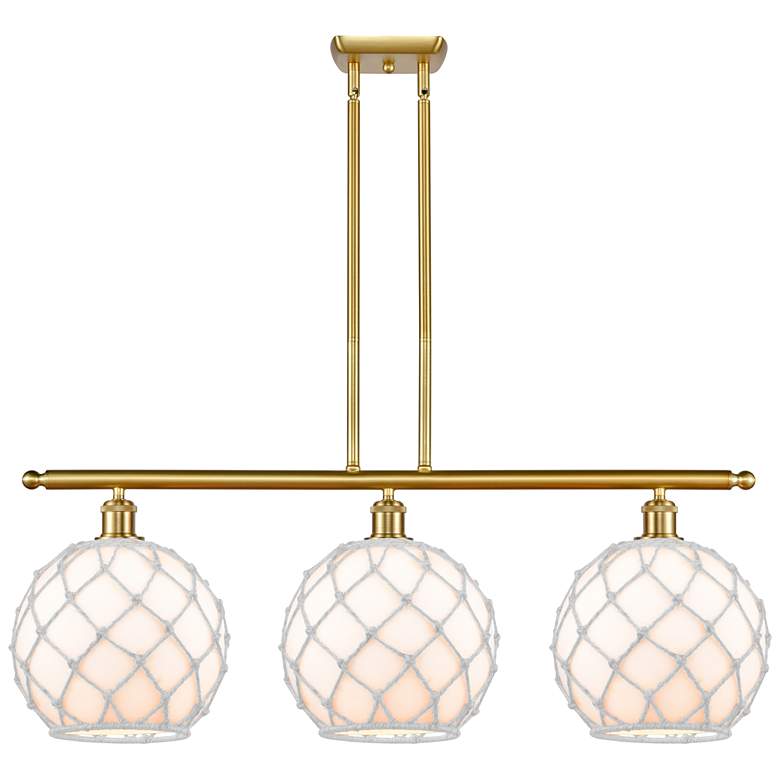 Image 1 Large Farmhouse 36"W 3 Light Satin Gold Island Light w/ White Shade