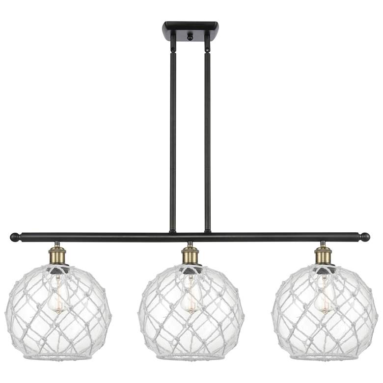 Image 1 Large Farmhouse 36"W 3 Lt Black Brass Island Light w/ Clear and White