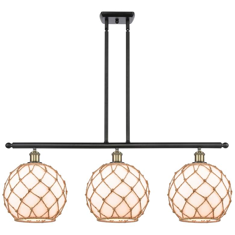Image 1 Large Farmhouse 36"W 3 Lt Black Brass Island Light w/ White and Brown