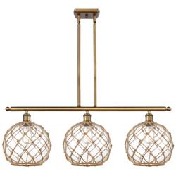 Large Farmhouse 36"W 3 Lt Brushed Brass Island Light w/ Clear & Br