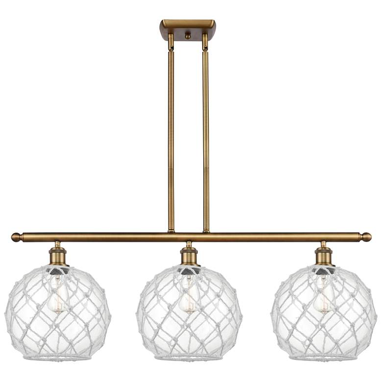Image 1 Large Farmhouse 36"W 3 Lt Brushed Brass Island Light w/ Clear & Wh