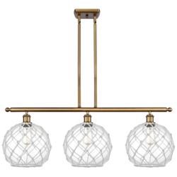 Large Farmhouse 36"W 3 Lt Brushed Brass Island Light w/ Clear & Wh