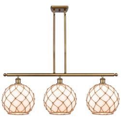 Large Farmhouse 36"W 3 Lt Brushed Brass Island Light w/ White & Br