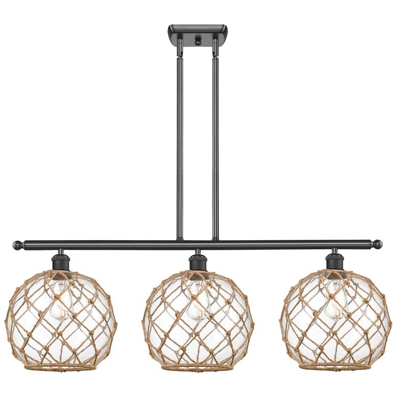 Image 1 Large Farmhouse 36"W 3 Lt Matte Black Island Light w/ Clear and Brown
