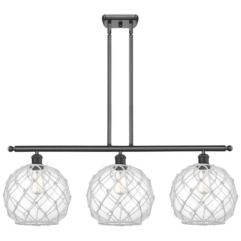 Image 1 Large Farmhouse 36"W 3 Lt Matte Black Island Light w/ Clear and White