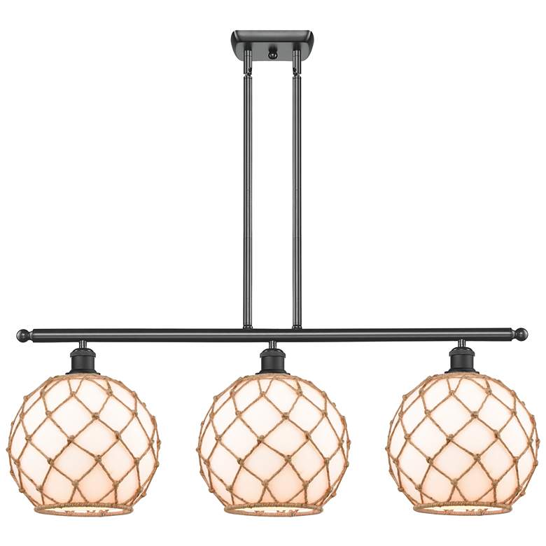 Image 1 Large Farmhouse 36"W 3 Lt Matte Black Island Light w/ White and Brown