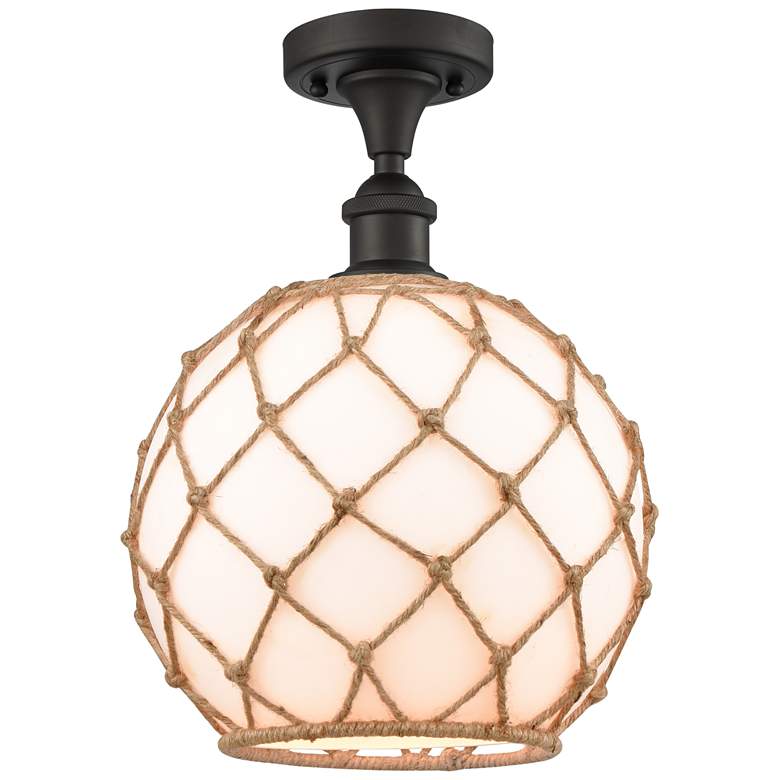 Image 1 Large Farmhouse Rope 10 inchW Bronze Semi Flush Mount w/ White and Brown S