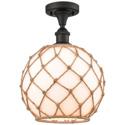 Large Farmhouse Rope 10"W Bronze Semi Flush Mount w/ White and Brown S