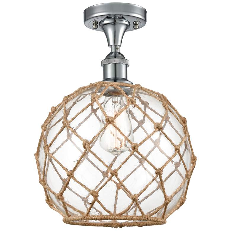 Image 1 Large Farmhouse Rope 10"W Chrome Semi Flush Mount w/ Clear and Brown S