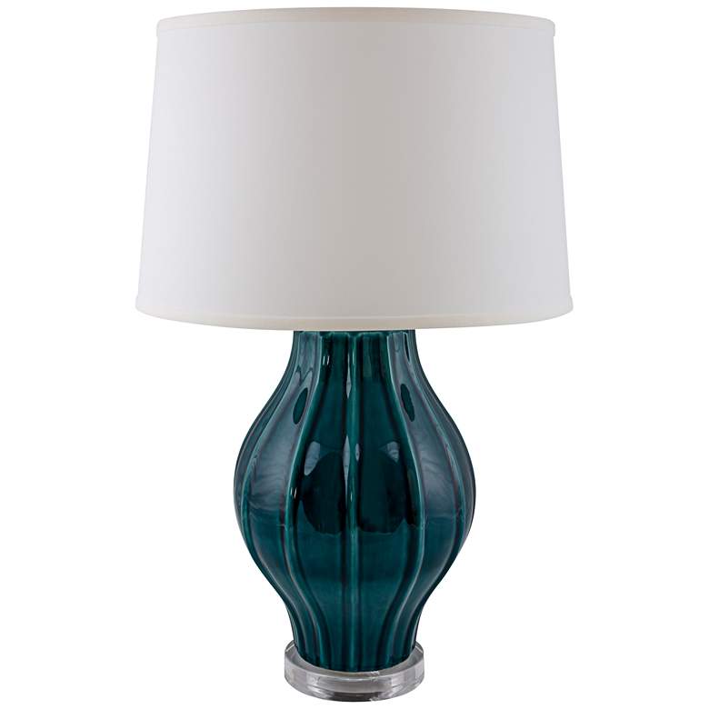 Image 1 Large Fluted Tropical Turquoise Table Lamp with Acrylic Base