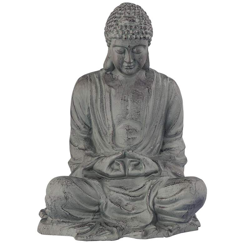 Large Garden Buddha 21&quot; High Distressed Dark Gray Statue