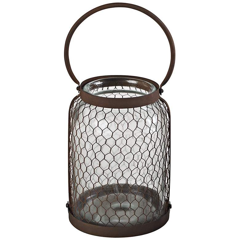 Image 1 Large Glass and Wire Mesh Pillar Lantern Candle Holder