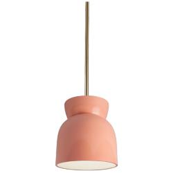 Large Hourglass LED Pendant - Gloss Blush - Antique Brass - Rigid Stem