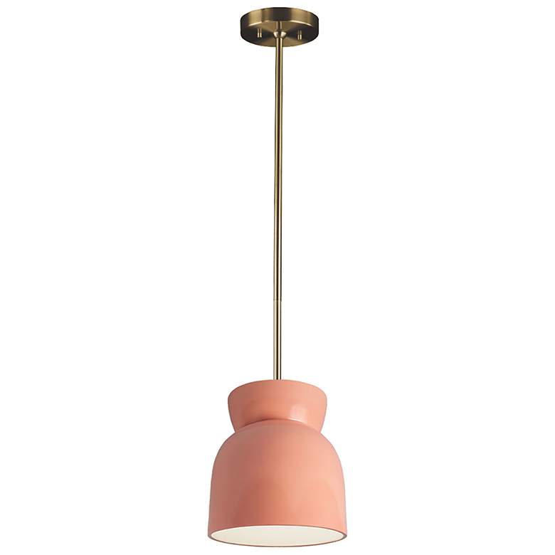 Image 2 Large Hourglass LED Pendant - Gloss Blush - Antique Brass - Rigid Stem more views