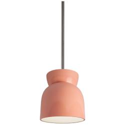 Large Hourglass LED Pendant - Gloss Blush - Brushed Nickel - Rigid Stem
