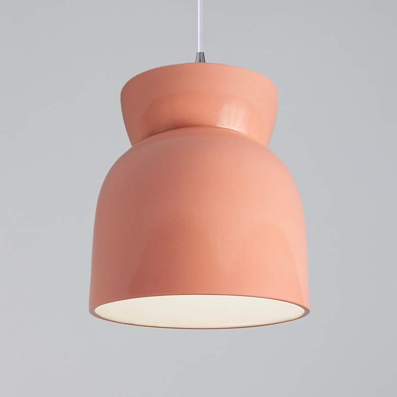 Image 2 Large Hourglass Pendant - Gloss Blush - Brushed Nickel - White Cord more views