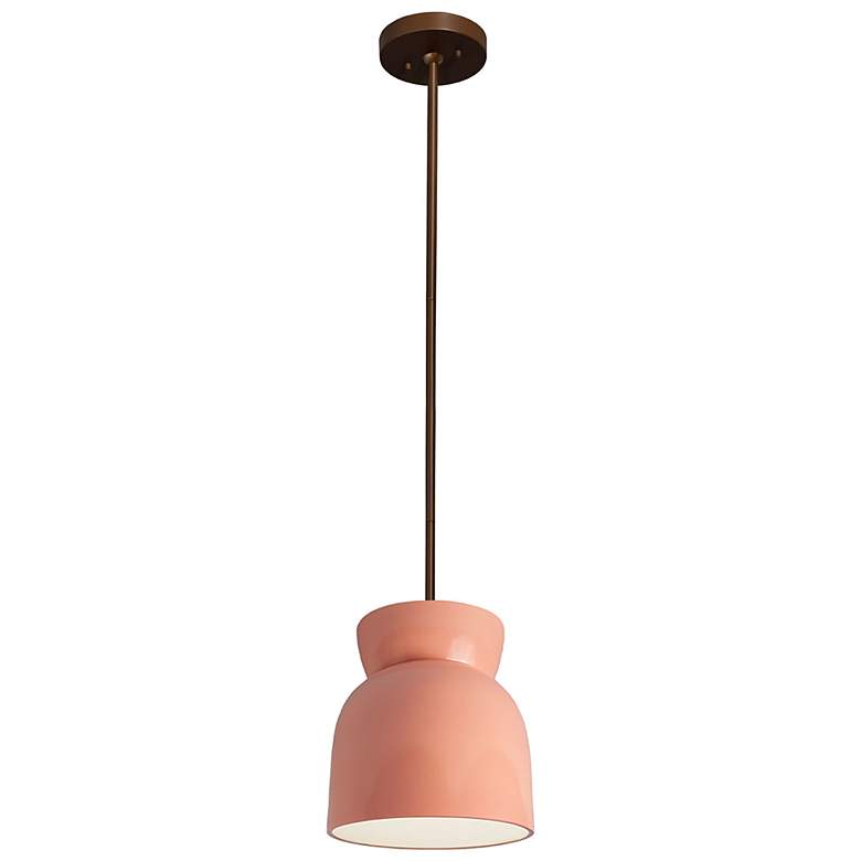 Image 2 Large Hourglass Pendant - Gloss Blush - Dark Bronze - Rigid Stem more views