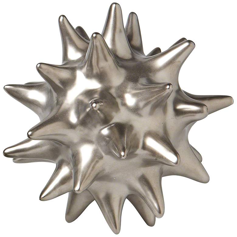Large Matte Silver 6&quot; High Ceramic Urchin Sculpture