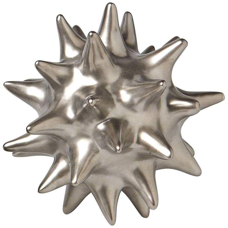 Image 1 Large Matte Silver 6" High Ceramic Urchin Sculpture