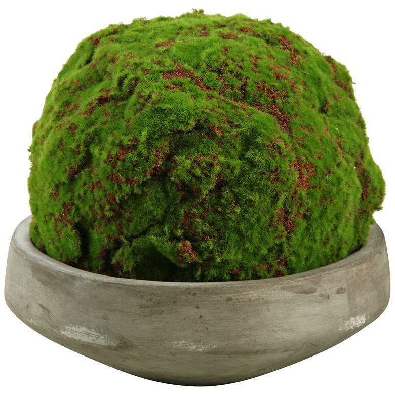 Image 1 Large Moss Ball 13 inchW Faux Plant in Round Concrete Bowl