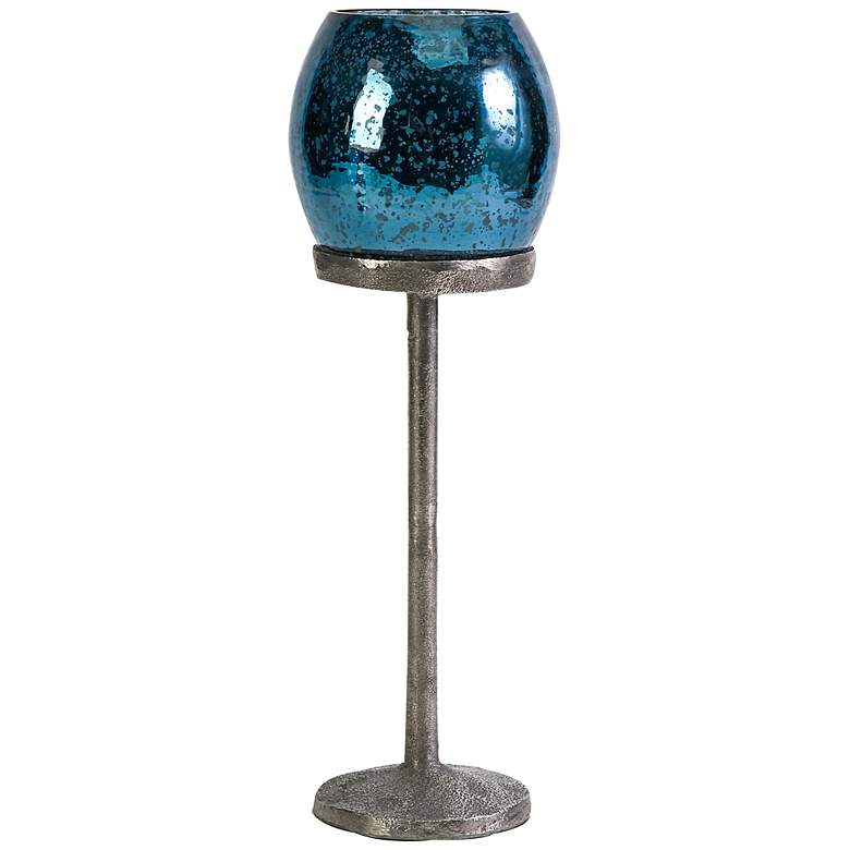 Image 1 Large Ocean Blue Glass Votive Candle Holder