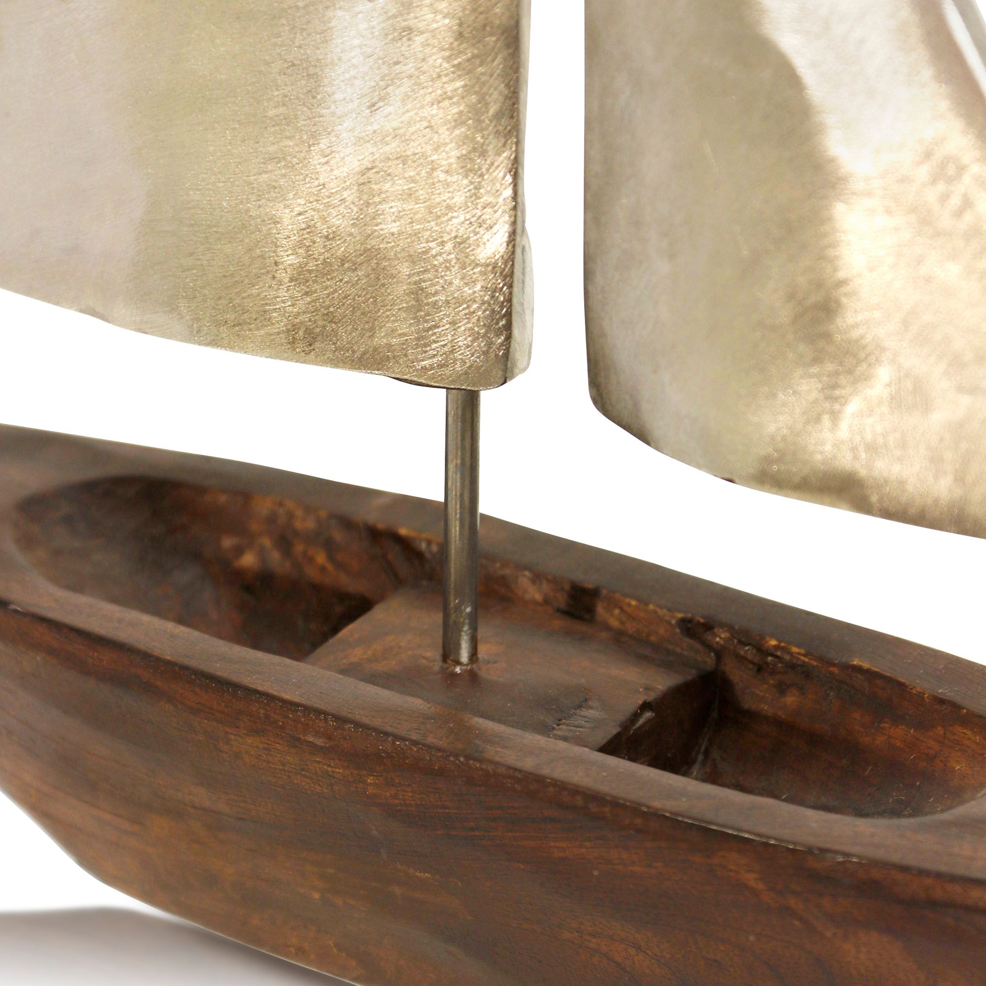 Image 3 Large Pewter Sails Natural Stained Wood Base Boat Sculpture more views