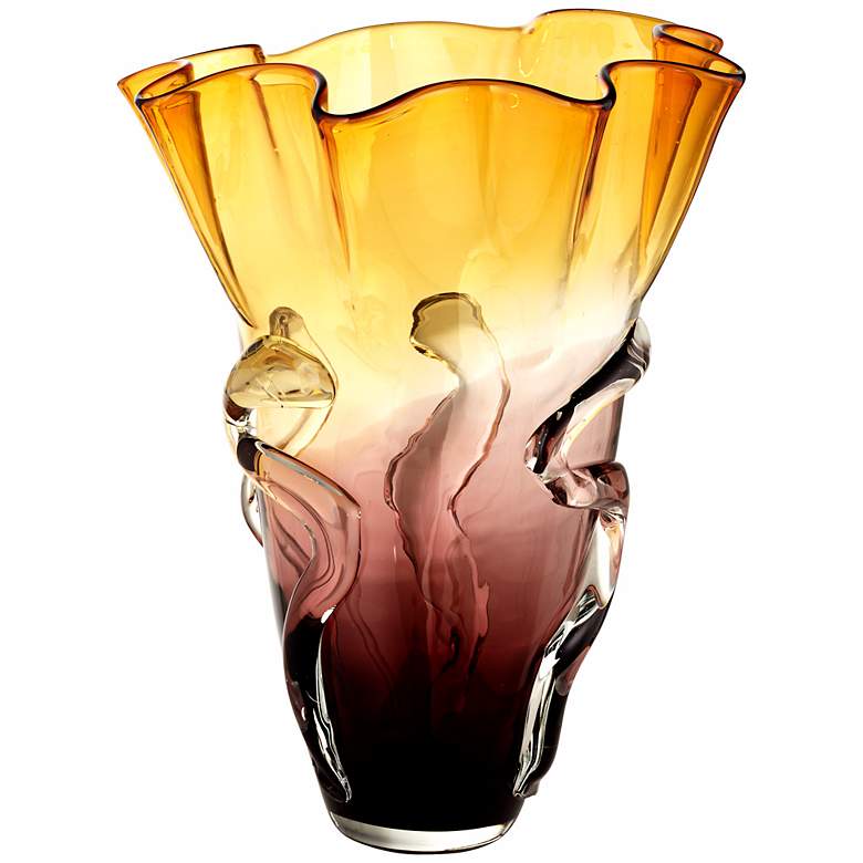 Image 1 Large Purple/Amber Ruffled Glass Vase