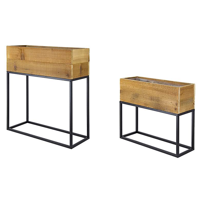 Image 1 Large Reclaimed Wooden Box With Black Iron Stand Set of 2