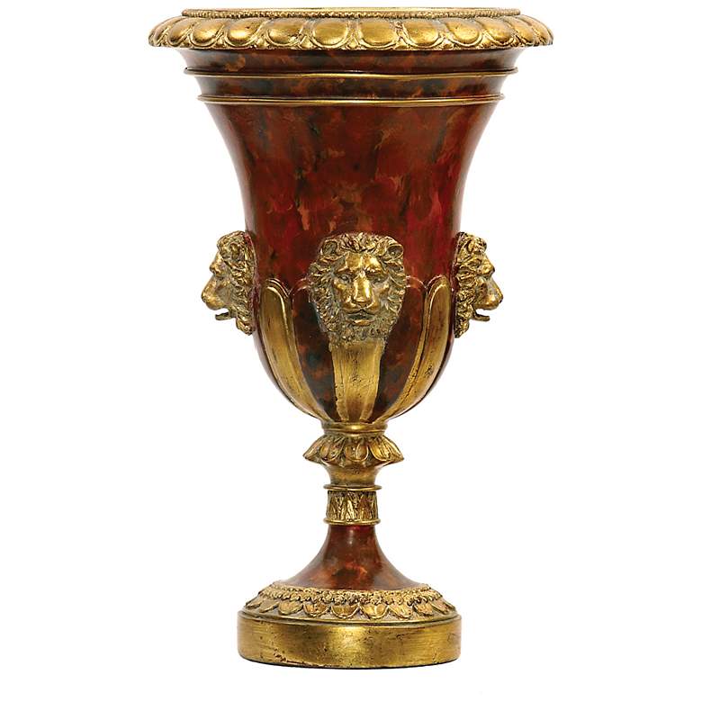 Image 1 Large Red and Gold Lion Head 17 inch High Urn