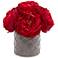 Large Red Peony 10" High Faux Flowers in Gray Ceramic Vase