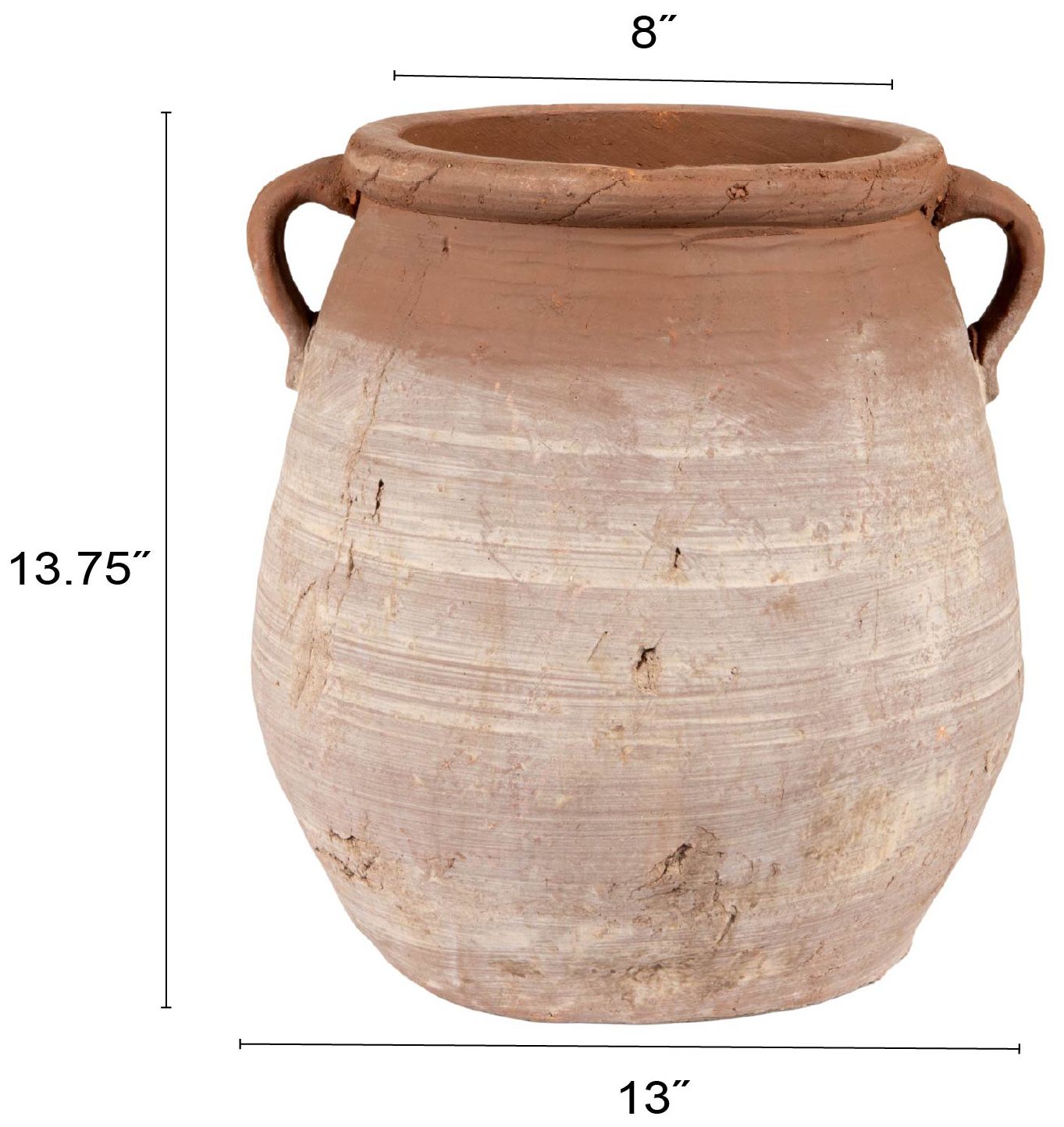 Image 2 Large Round Terra-cotta Urn, Orange and Whitewashed more views