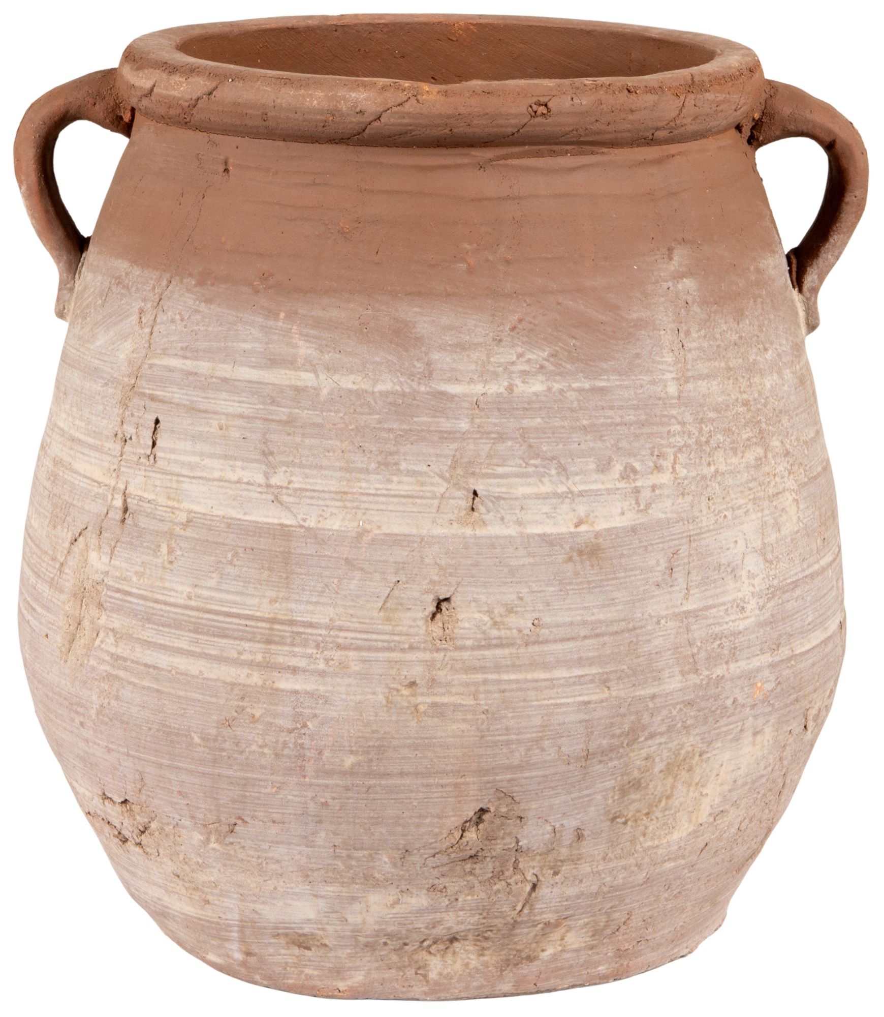 Image 3 Large Round Terra-cotta Urn, Orange and Whitewashed more views