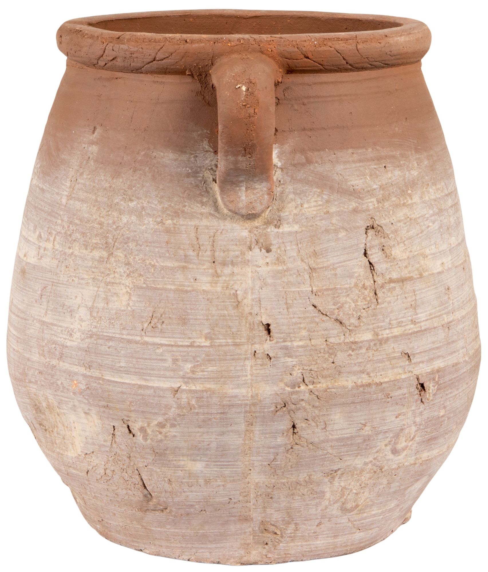 Image 4 Large Round Terra-cotta Urn, Orange and Whitewashed more views