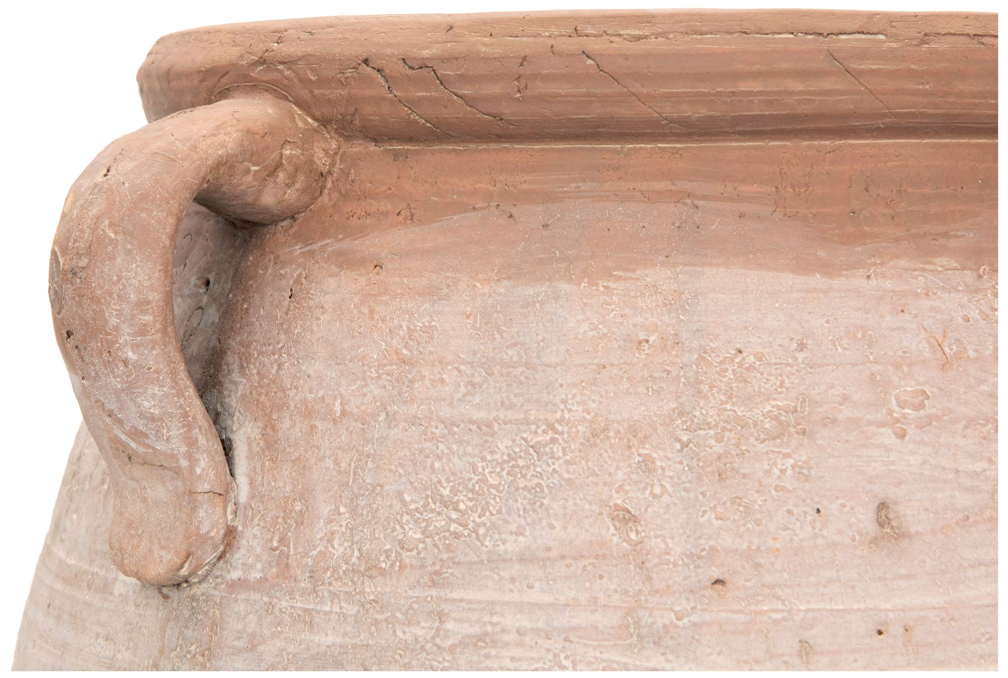 Image 7 Large Round Terra-cotta Urn, Orange and Whitewashed more views