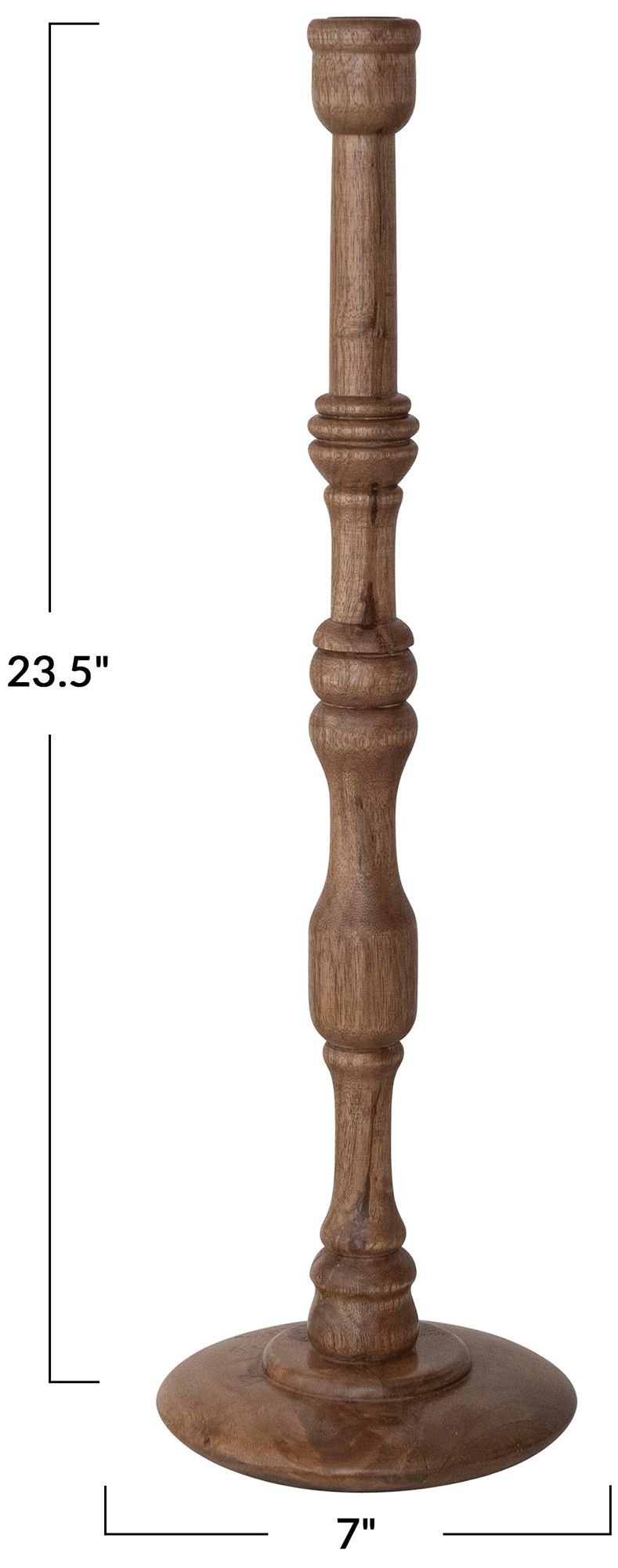 Image 3 Large Turned Mango Wood Taper Candle Holder, Walnut Finish more views