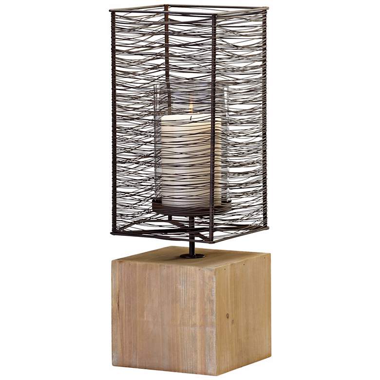 Large Vail Iron and Wood Pillar Candle Holder