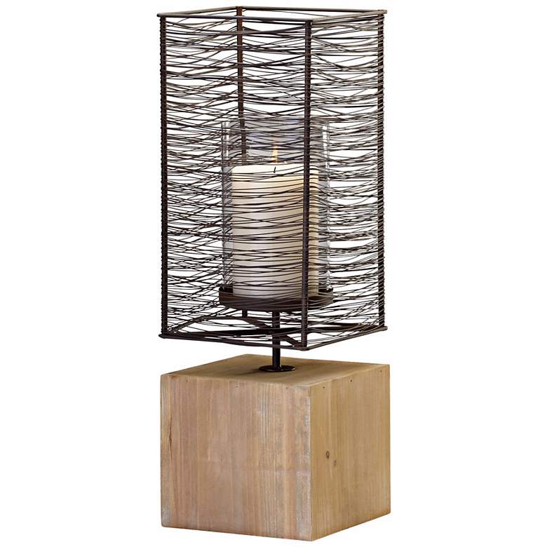 Image 1 Large Vail Iron and Wood Pillar Candle Holder