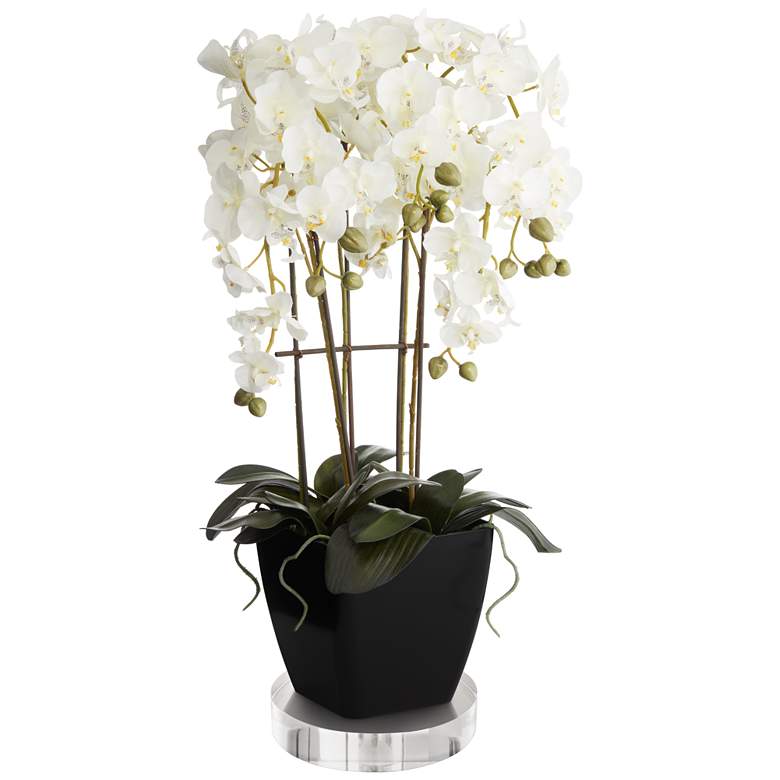 Image 1 Large White Faux Orchid With 8" Round Acrylic Riser