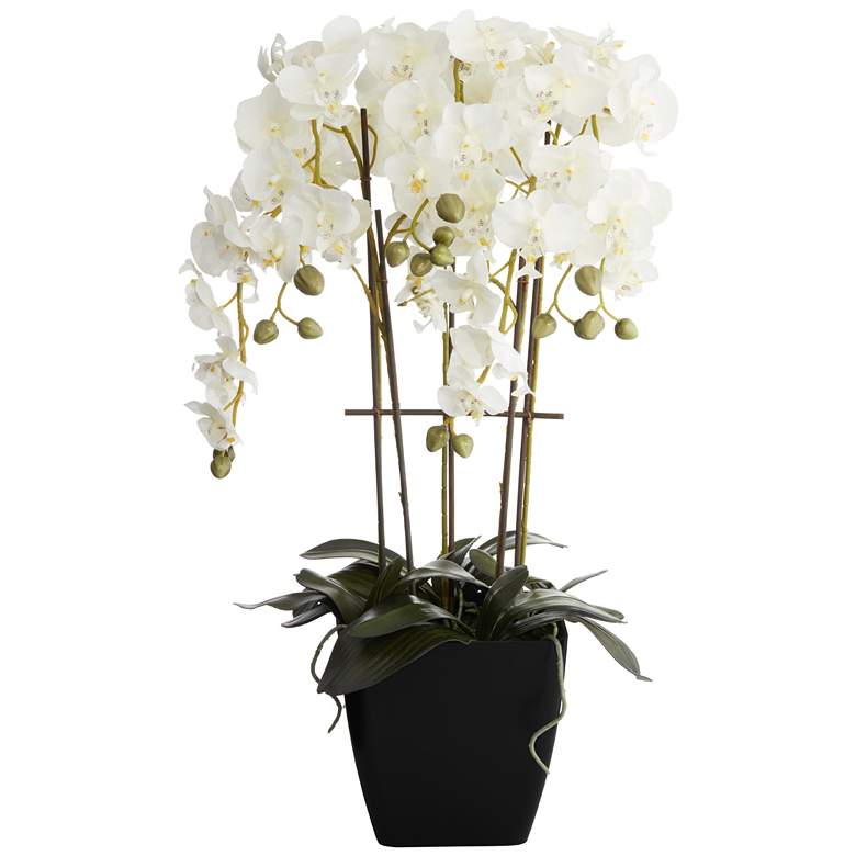 Image 4 Large White Faux Orchid With 8" Round Acrylic Riser more views