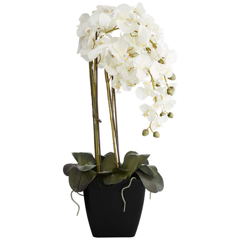Image 5 Large White Faux Orchid With 8" Round Acrylic Riser more views