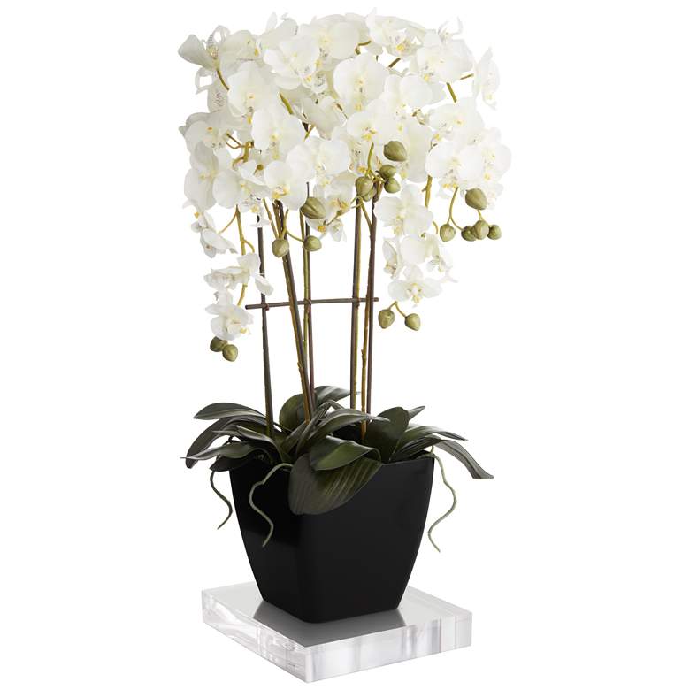 Image 1 Large White Faux Orchid With 8" Square Acrylic Riser