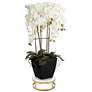 Large White Faux Orchid With Brass Round Riser