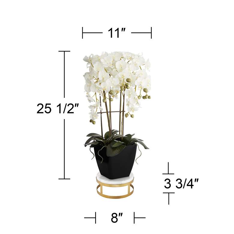 Image 6 Large White Faux Orchid With Brass Round Riser more views