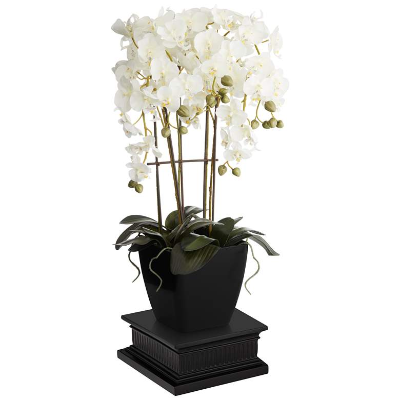 Image 1 Large White Faux Orchid With Square Black Riser