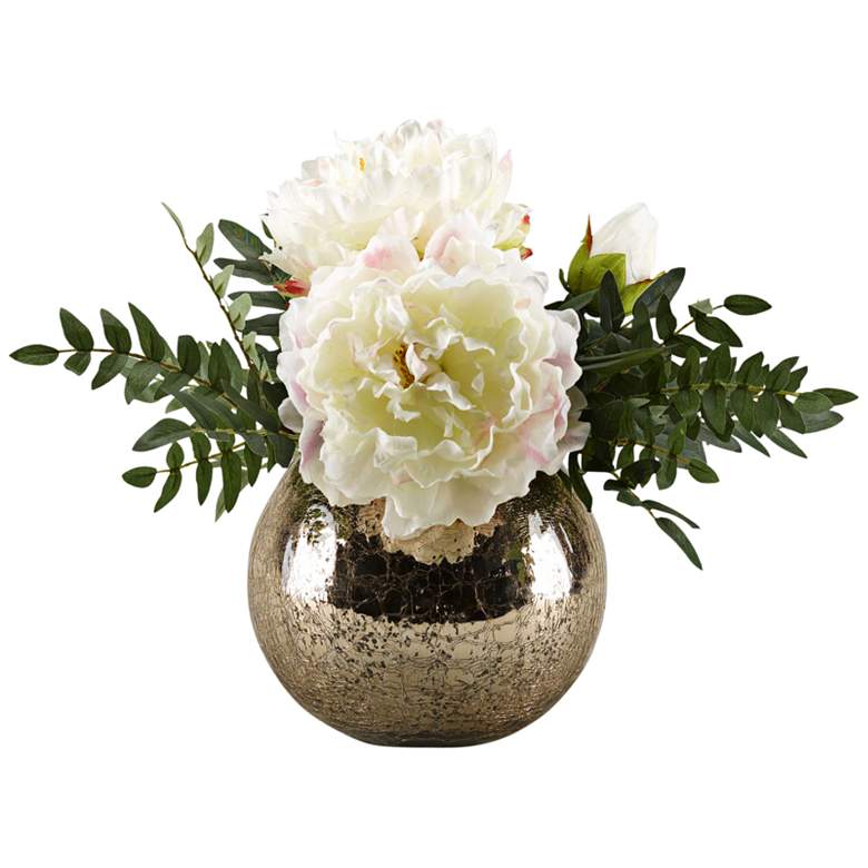 Image 1 Large White Peonies 16 inch Wide Faux Flowers in Glass Bowl