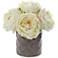 Large White Peony 10" High Faux Flowers in Gray Ceramic Vase
