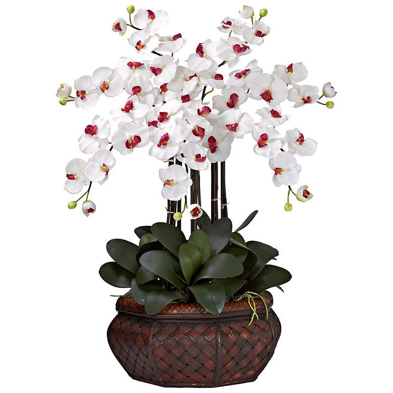Image 1 Large White Phalaenopsis 30 inchH Faux Orchid in a Woven Basket
