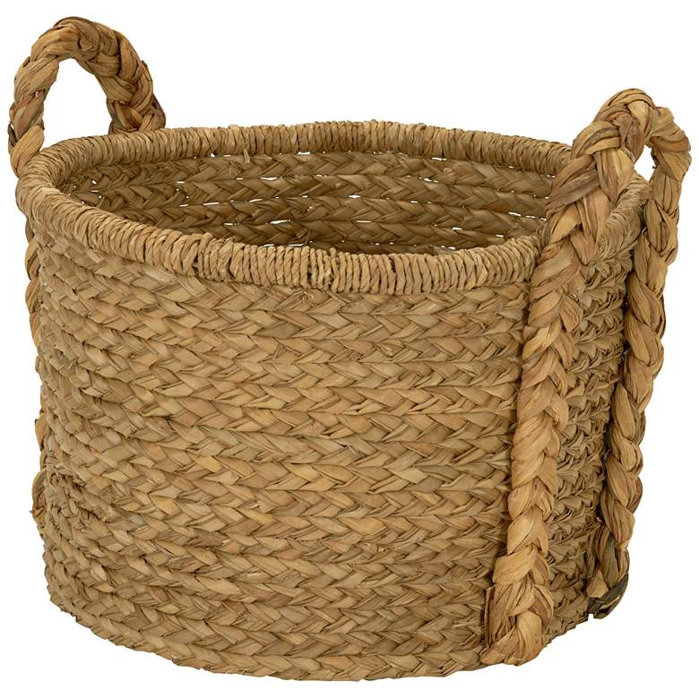 Image 2 Large Wicker Storage Floor Basket, Braided Handles, Classic Spiral Design